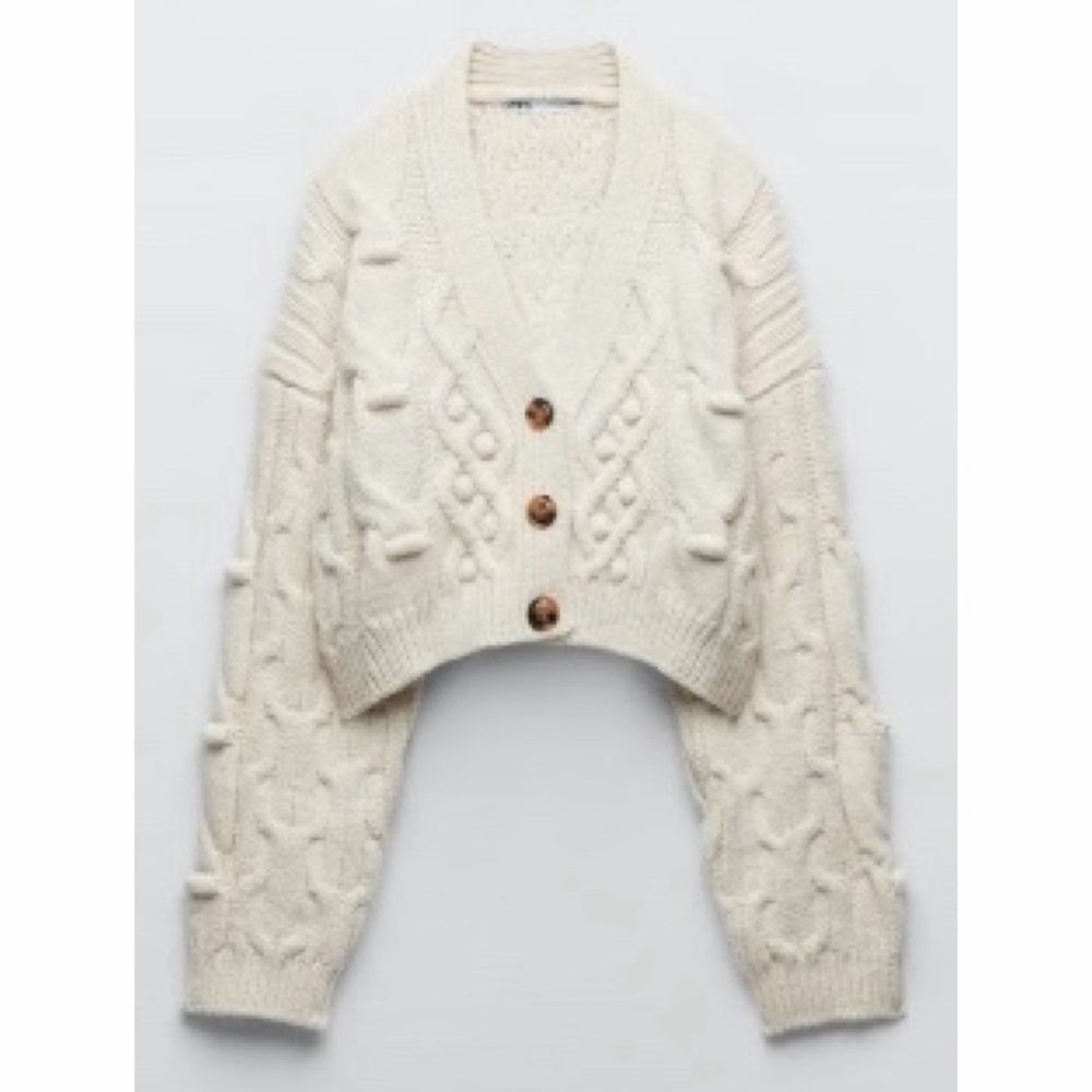 Zara Cream Cable Knit Cardigan - Picture 5 of 11